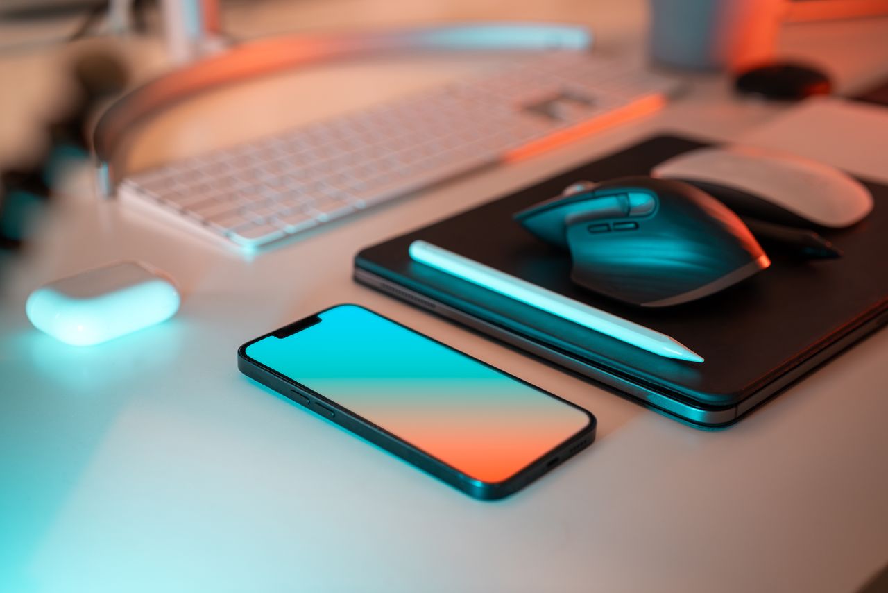 digital-01 A stylish workspace featuring modern tech gadgets, perfect for productivity and creativity.